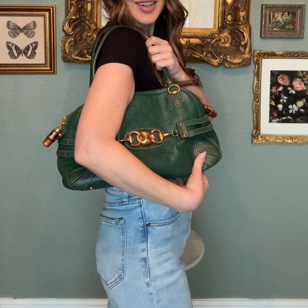 Gucci Dark Green Guccissima Leather Shoulder Bag with Gold Hardware - Picture 13 of 13